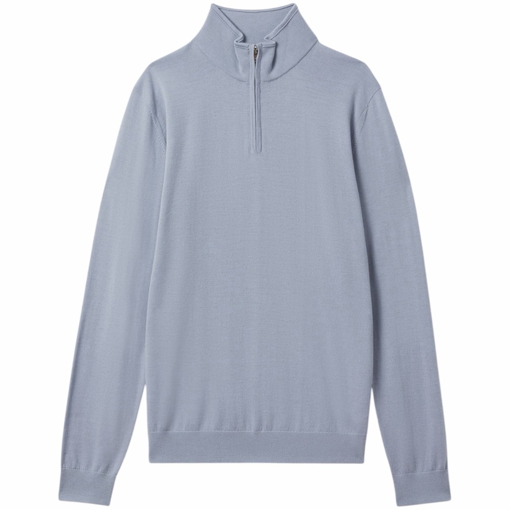 NWOT Reiss “Blackhall China Blue Merino Wool Half-Zip Funnel Neck Jumper”